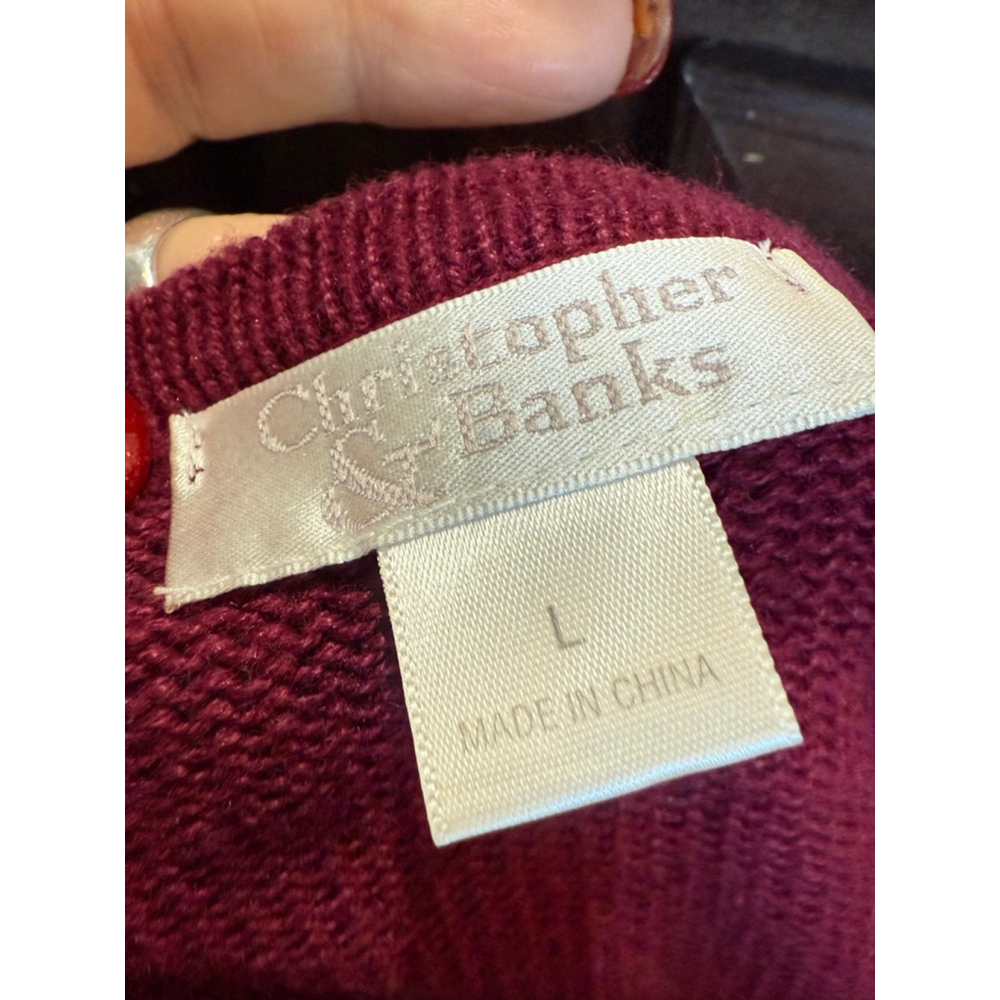 Women's Christopher & Banks Burgundy Cardigan with Fall Leaves, Size L - Picture 4 of 9